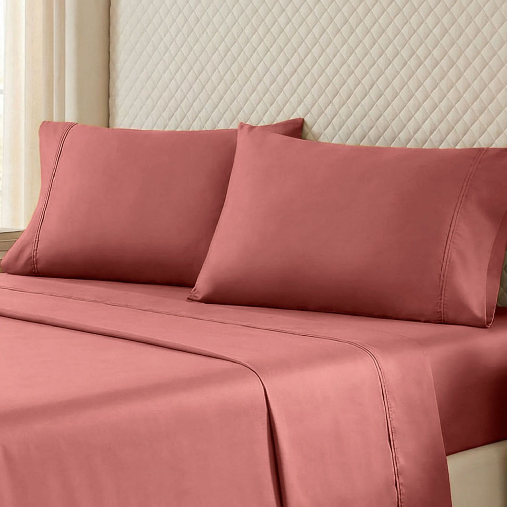 Edmont Certified Egyptian Cotton 530 Thread Count Solid 2 Piece Pillowcase, Blush, Standard