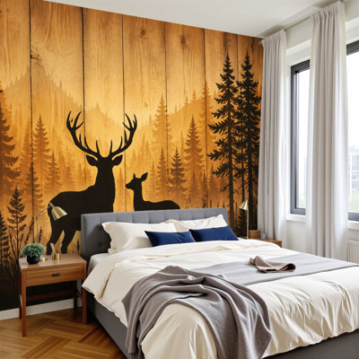 Papier peint adhésif pelez et collez, décorations murales auto-adhésives en PVC 100% H 100 po x l 144 po Forest Elk Country Farmhouse