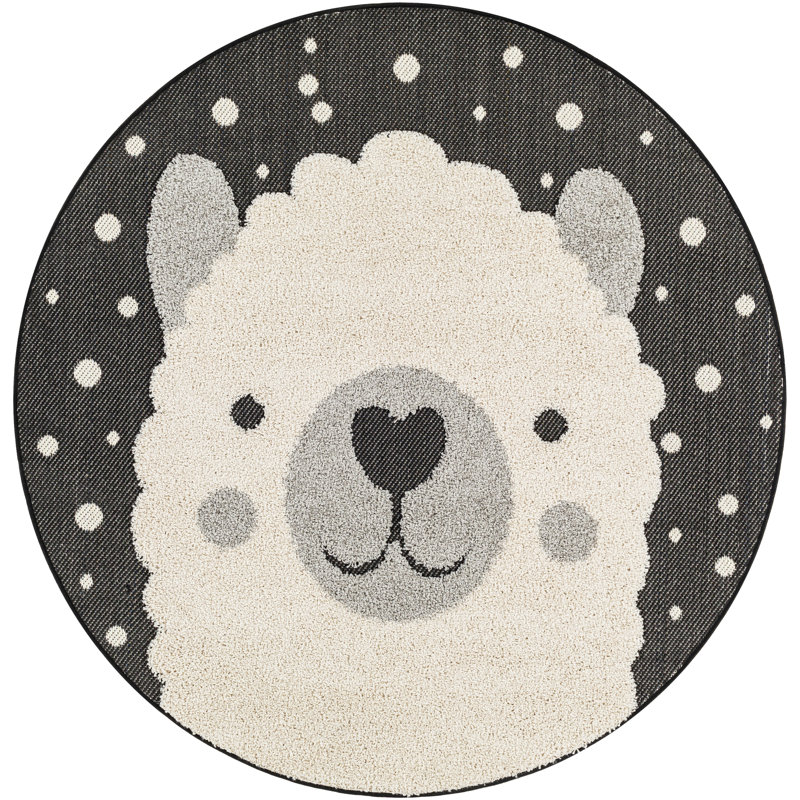 Tapis rond gris intérieur / extérieur en polypropylène tissé à la machine Abrahams, Rond 5 pi 3 po
