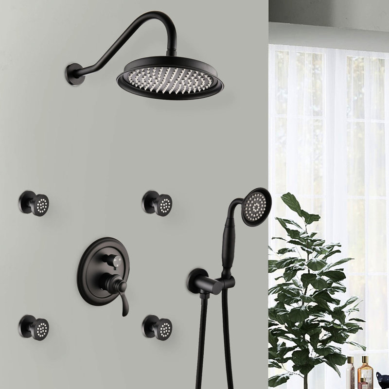 Système de douche noir mat - 4 modes de jet, contrôle facile de l'eau à 360 °, accumulation de calcaire