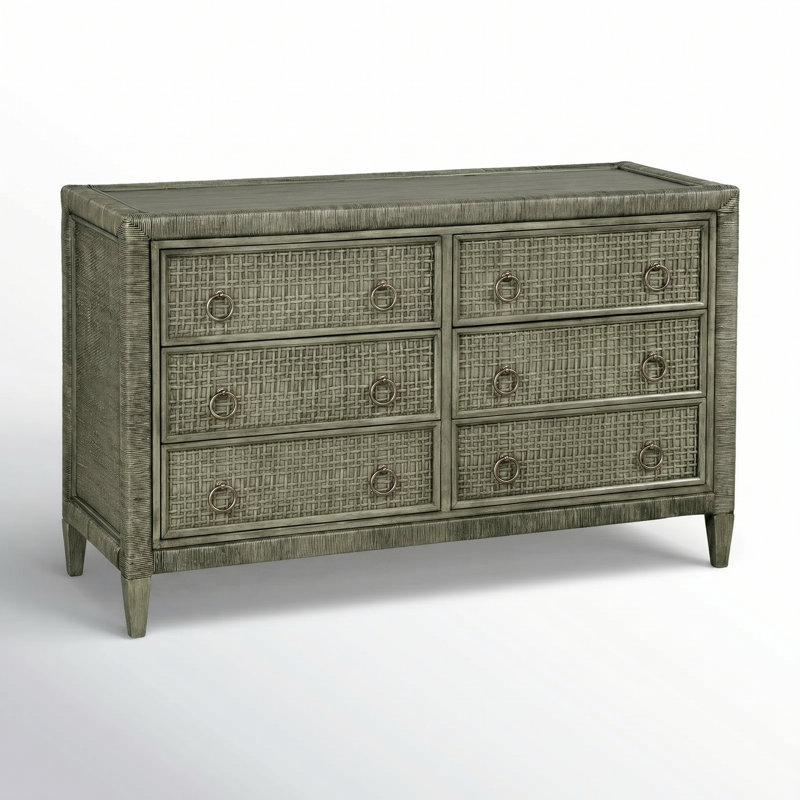 Commode 6 tiroirs Monterey, Miel, Non, Nickel satiné