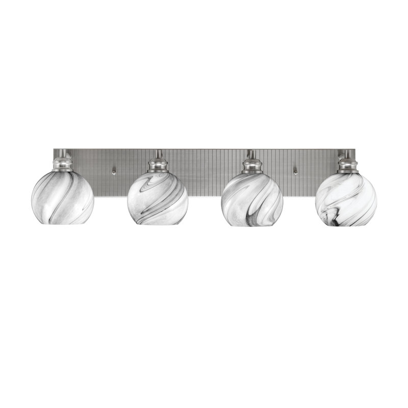 Barre d'éclairage de salle de bain 4 lumières Edge au fini nickel brossé avec verre tourbillon onyx de 5,75 po