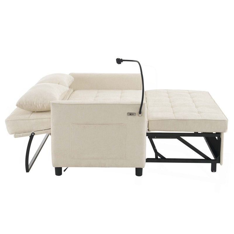 56.9" Loveseat Sofa Pull-out Sofa Bed Sleeper Sofa with a Reversible Backrest Cushion, Side Pockets, Two USB Ports and a Phone Holder for Living Room