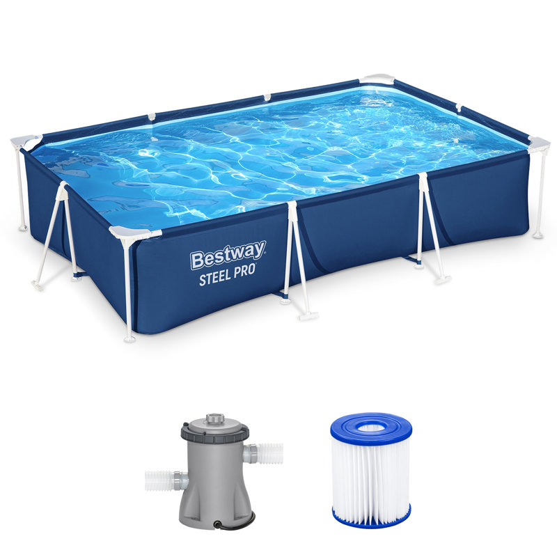 Bestway Steel Pro 9ft Blue Rectangular Above Ground Pool Set with Pump