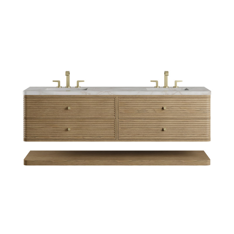 Meuble-lavabo double l 72 po Allamari, Argent victorien Silestone, 8 po, Brume dune