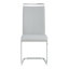 Ensemble de table de salle à manger moderne Daarina, grande table rectangulaire en verre avec base en X argentée et chaises en porte-à-faux en similicuir-851816018-835404055