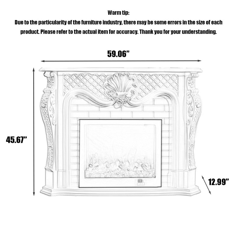 European-style solid wood carved decorative fireplace core with simulated flame electric fireplace, White