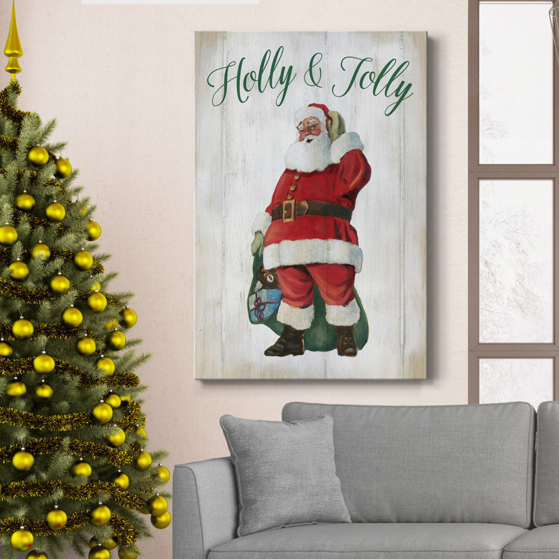 Toile tendue Holly Jolly Santa Premium Gallery - prête à être accrochée, H 27 po x l 18 po x P 1 po