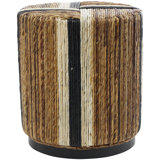 Sanjaya Banana Leaf Handmade Linear Wrapped Side End Brown Accent Table with Cream and Black Stripes