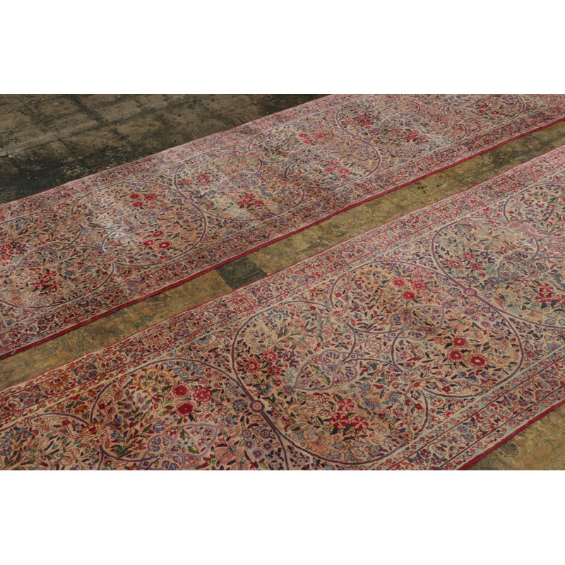 Antique Kerman Lavar  Runner Rug With Interlocking Florals - Rug & Kilim