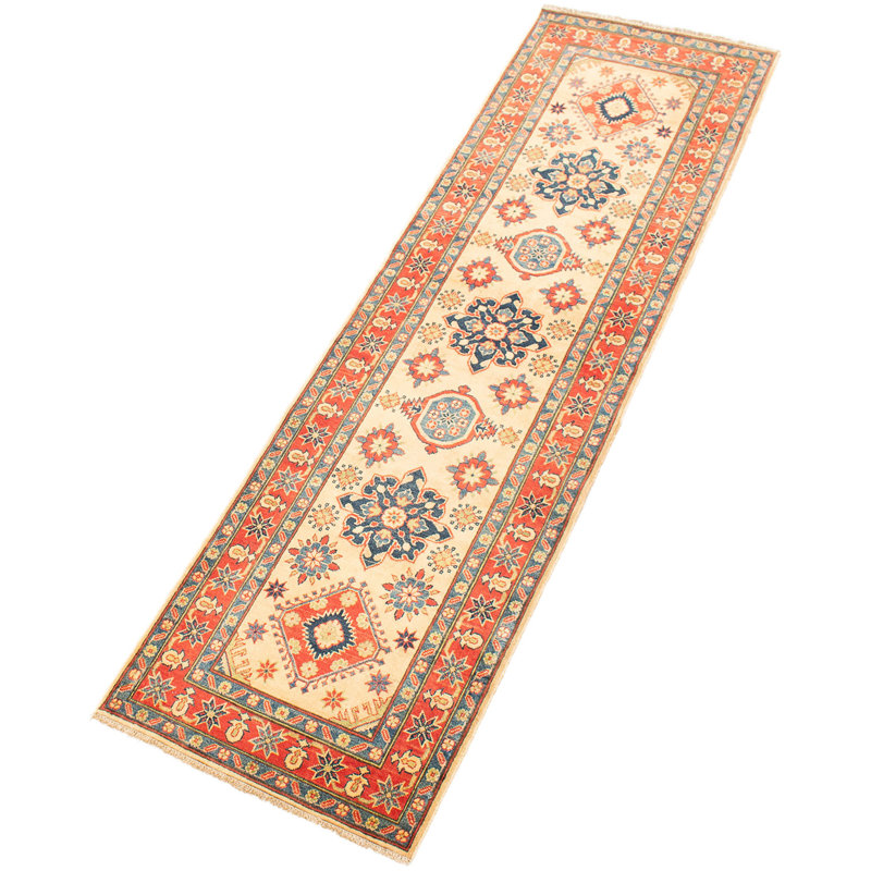 Tapis de couloir crème en laine noué à la main de conception unique 2 pi 9 po x 9 pi 6 po Kaleb