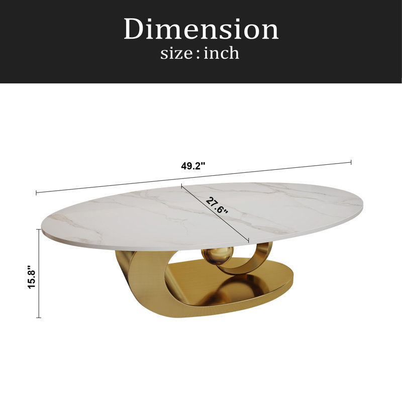Table basse en marbre avec base sculpturale en acier inoxydable, Doré