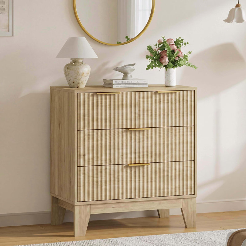 Commode à 4 tiroirs pour chambre à coucher, commode cannelée de 61 cm de large