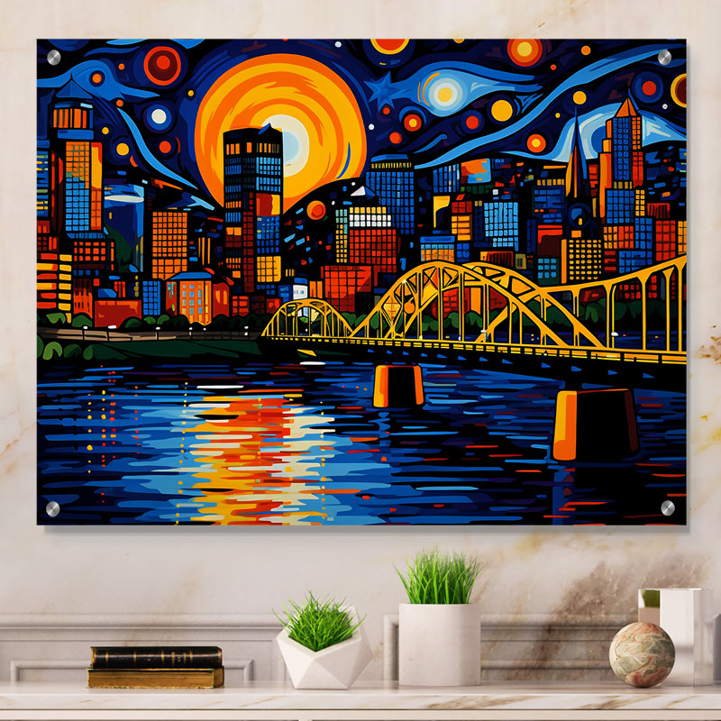 Shurtz - art mural acrylique moderne de Pittsburgh, H 24 po x l 32 po