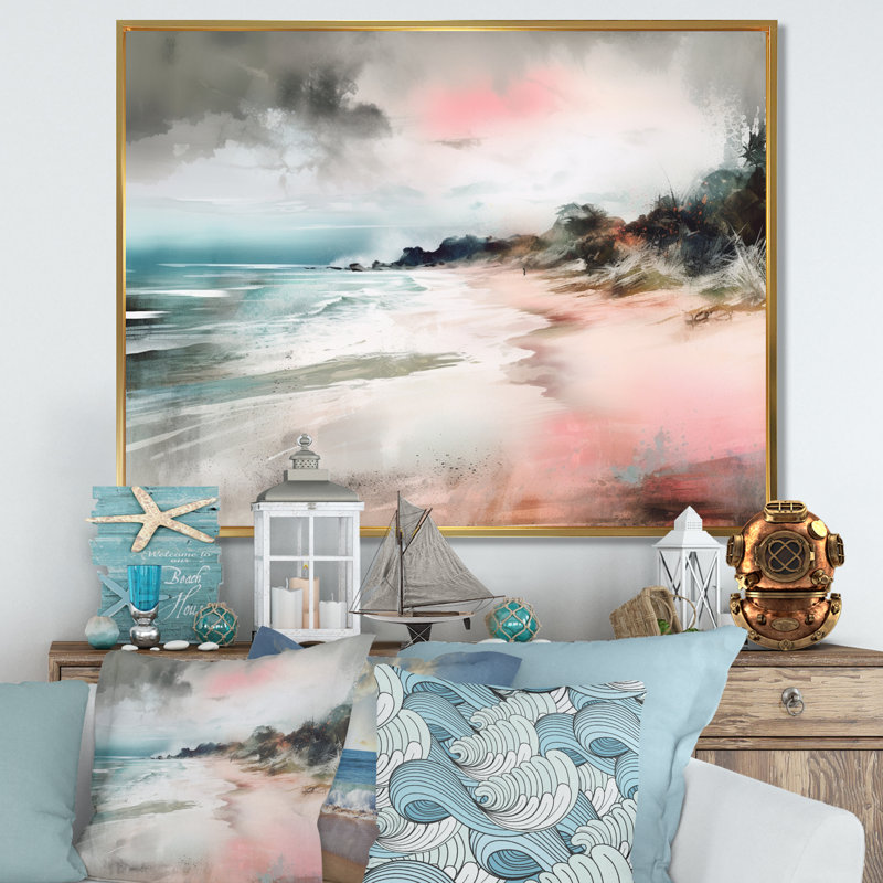 «Ocean's Embrace V», reproduction sur toile encadrée, H 16 po x l 32 po x P 1 po, Cadre flottant doré