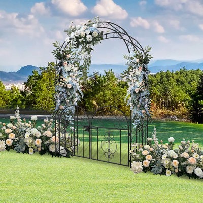Tonnelle de jardin en métal 84 "avec barrière, arche extérieure en treillis pour plantes grimpantes