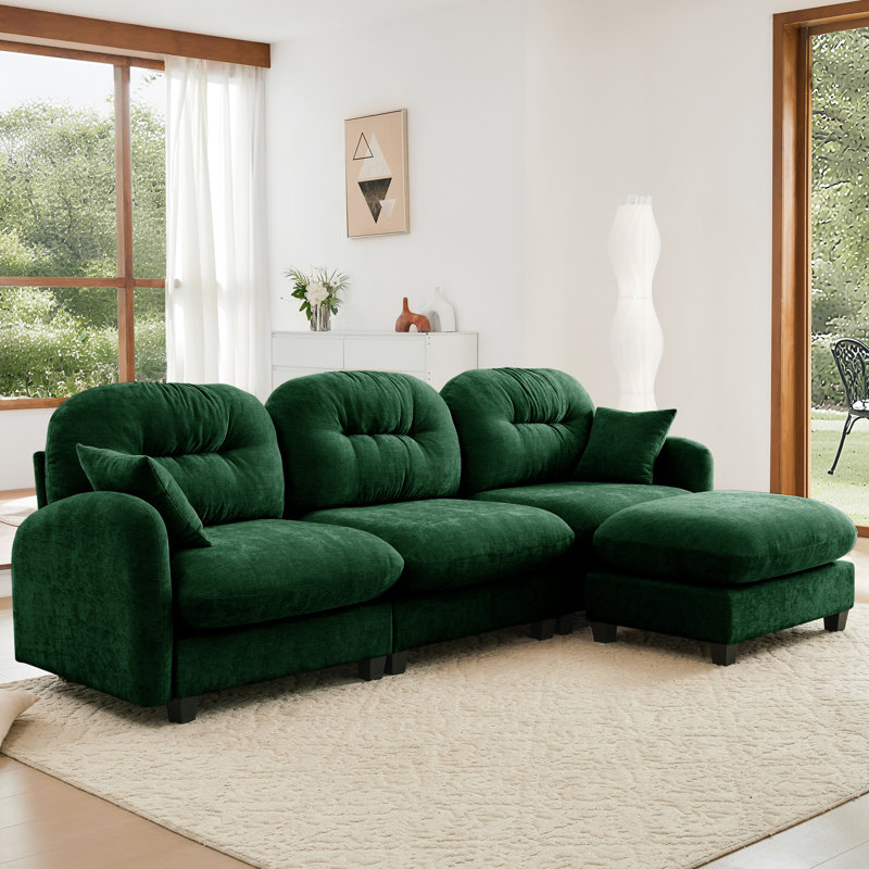 3 Modular L Shaped Couch, Chenille, Ergonomic And For Living Rooms Cushion, Green