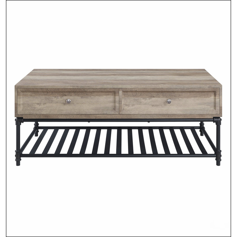 Table basse en chêne et sable noir avec tablette inférieure