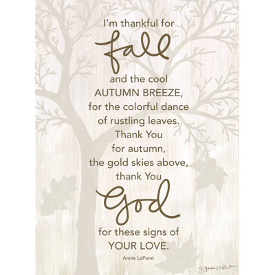 «Alayjah I'm Thankful For Fall II On Canvas» par Annie Lapoint, reproduction