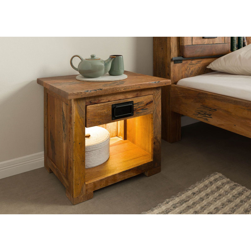 RAILWAY LUX 50cm W Solid Wood Bedside Table