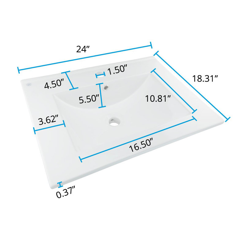 Lavabo de salle de bain rectangulaire blanc avec trop-plein