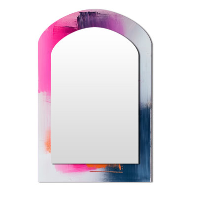 Gold Ethereal Dream I - Line Art Arch Large Mirror, Modern Asymmetrical Decorative Wall Mirror, Printed Metal Art