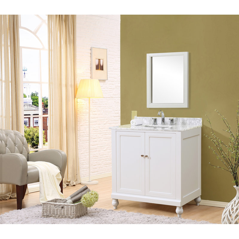 32'' Single Bathroom Vanity with Stone Top, White Carrara