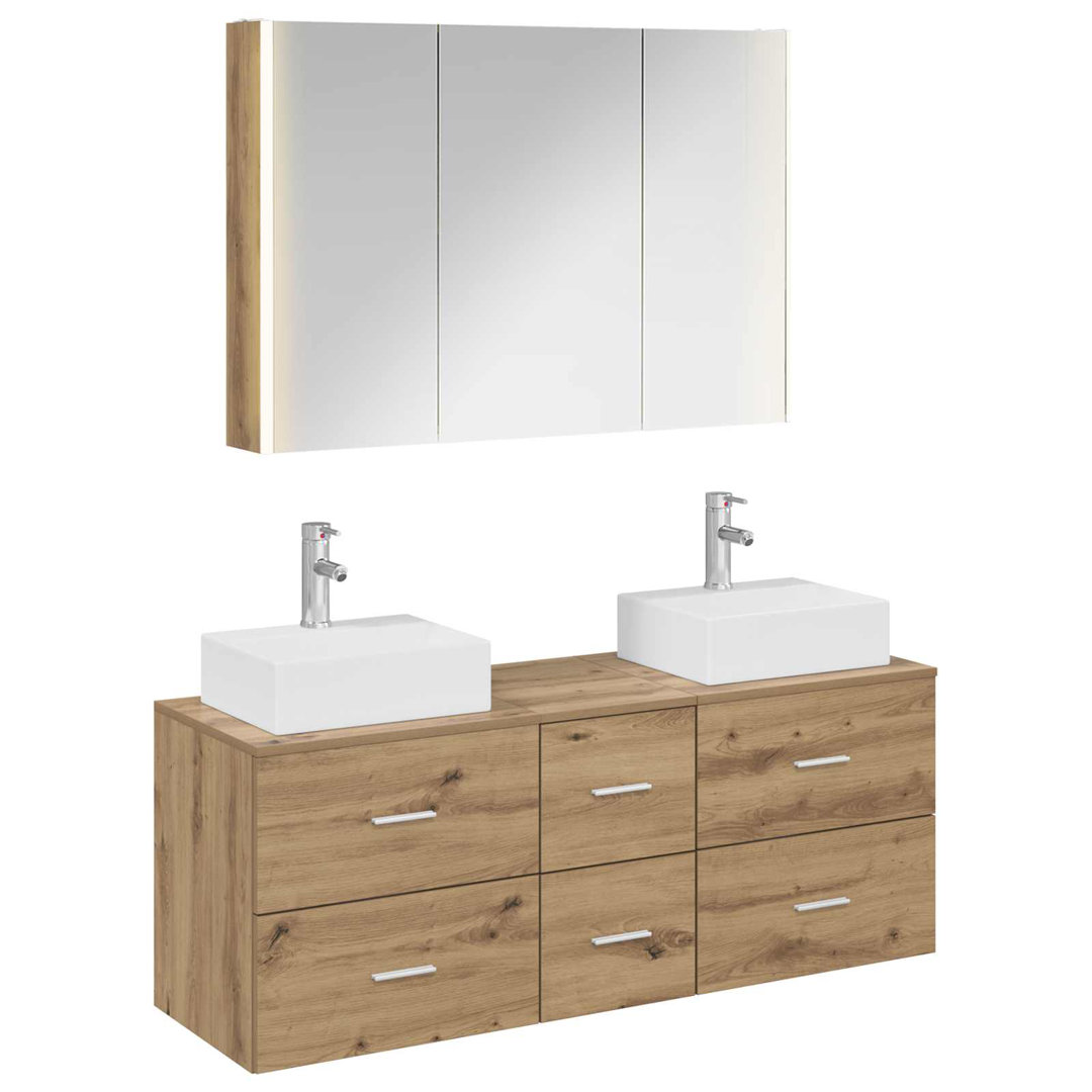 vidaXL Bathroom Furniture Set 4 pcs Engineered Wood and Glass Mirror Cabinet