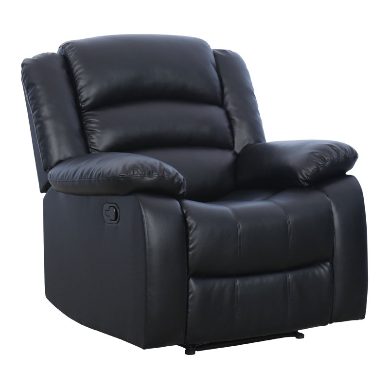 Fauteuil inclinable manuel en similicuir respirant de 38 po de largeur avec accoudoirs et dossier rembourrés Emryn, Noir