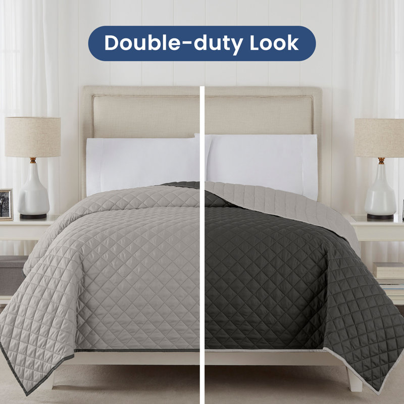 Martex Reversible Coverlet, Twin, Light Grey/Graphite