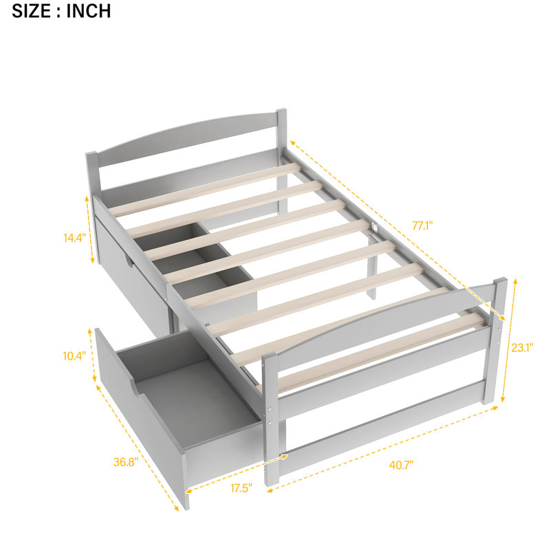 Lit simple gris avec combinaisons de tiroirs - Unités de rangement fonctionnelles et élégantes, Gris