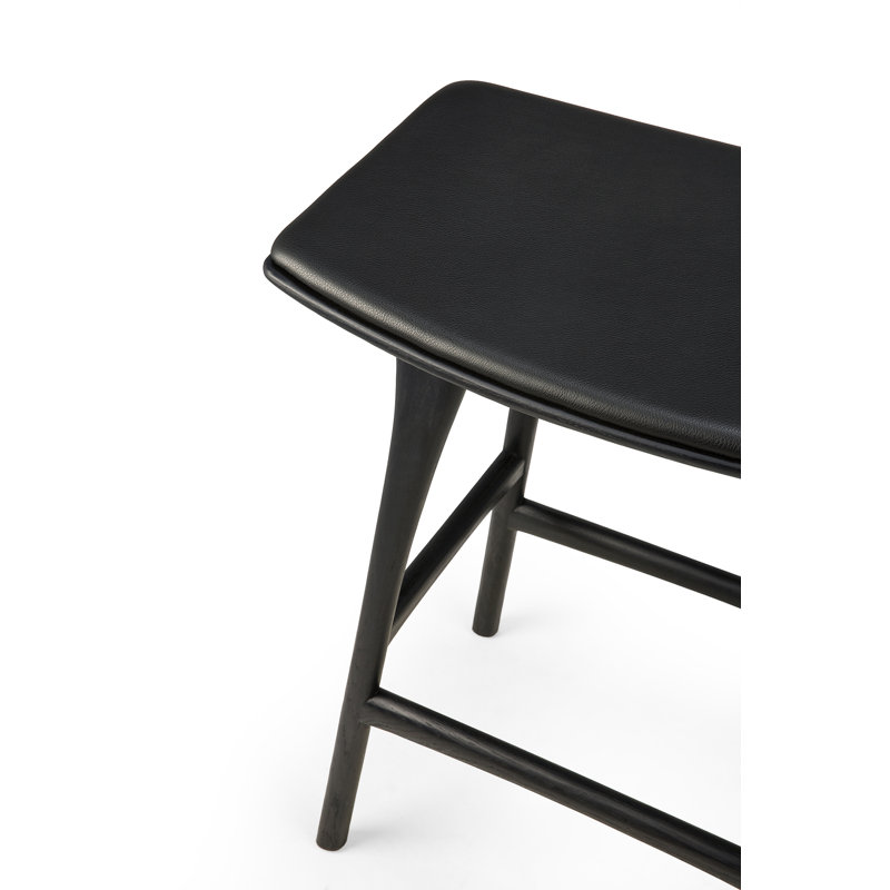 Osso Upholstered Stool with Solid Wood Frame, Varnished Black/Black