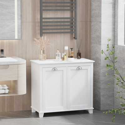 Bathroom Storage - White Tilt-out Laundry Hamper Cabinet Sufficient For Towels & Accessories , Water- Toppling Design 30"w 15.83"d 27.5"h By Sorter Smooth 30"x15.83"x27.5
