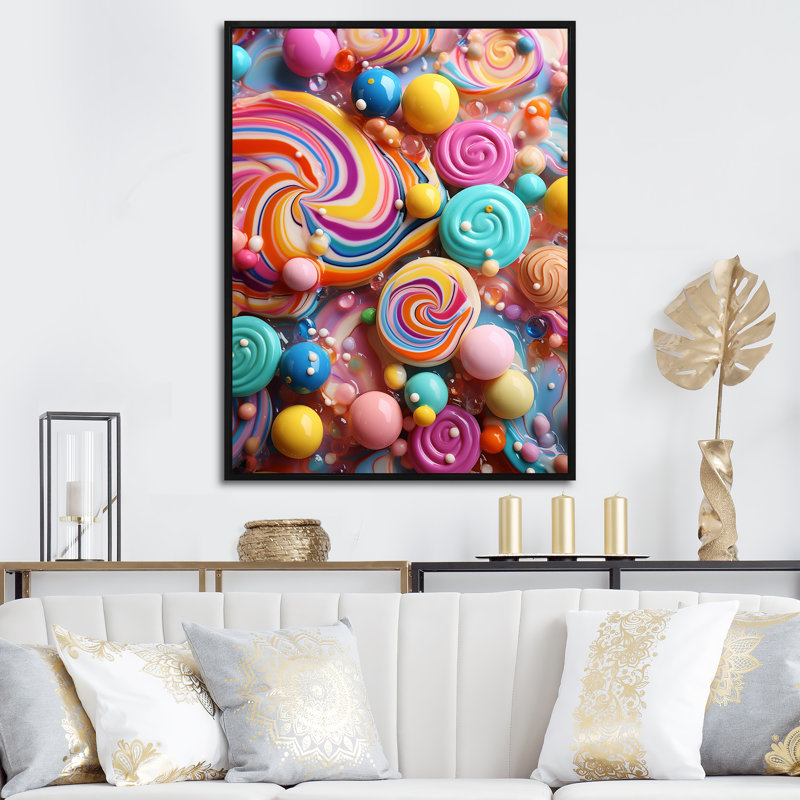 Coloré, bonbon sucré, élégance - art mural Pop Art, H 20 po x l 12 po x P 1 po, Cadre flottant noir