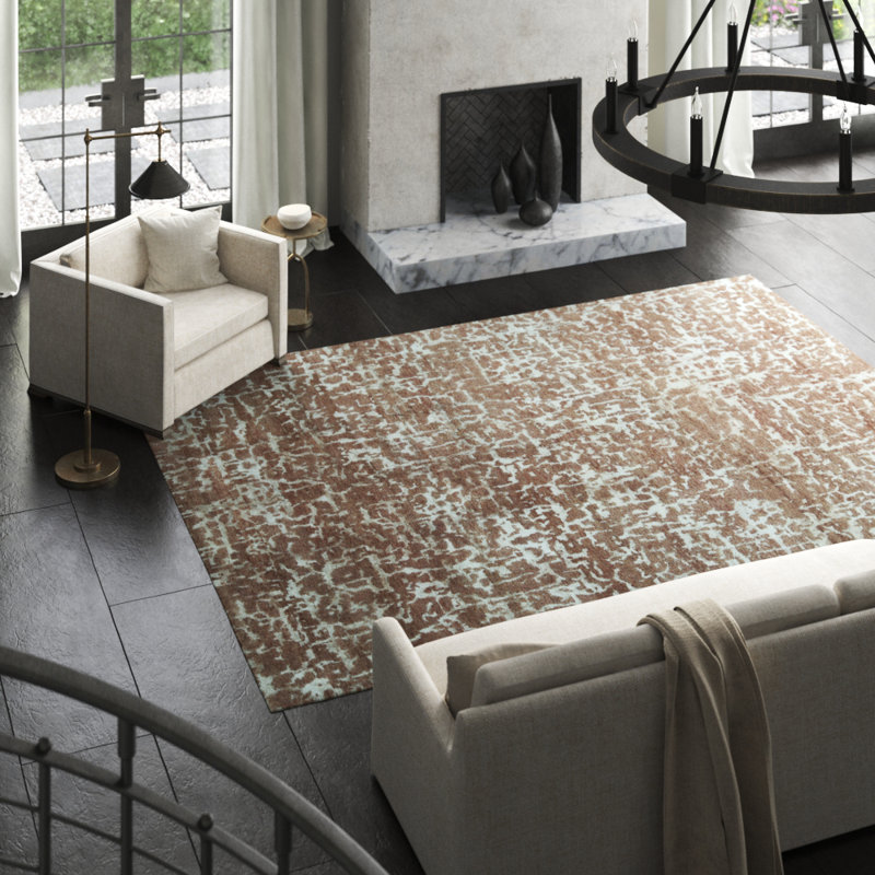 Wool Animal Print Area Rug in Rust/Blue
