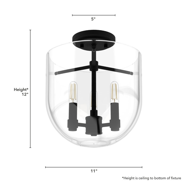 Sacha Modern Natural Black Iron Bowl LED Flush Mount Light