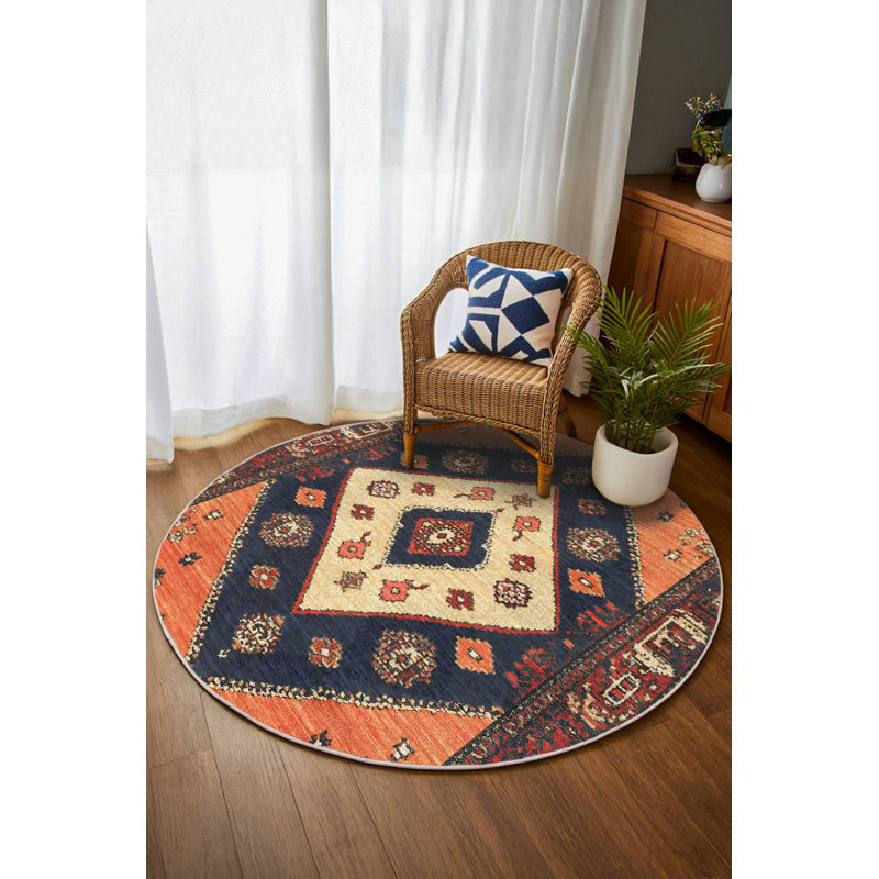 Jateen Collection Digital Print Cotton-Polyester Blend Orange Brown Rug, Runner 4' x 13'2"