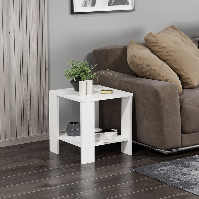 Table d'appoint moderne, blanche, 15,7 po x 15,7 po x 16,5 po | Panneau de particules 100% enduit de mélamine, durable et élégant | Parfait pour le salon, la chambre à coucher ou le bureau, conception élégante de couleur unie