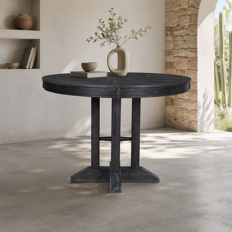 Table de salle à manger ronde extensible de style campagnard pour cuisine ou salle à manger (noire), Black