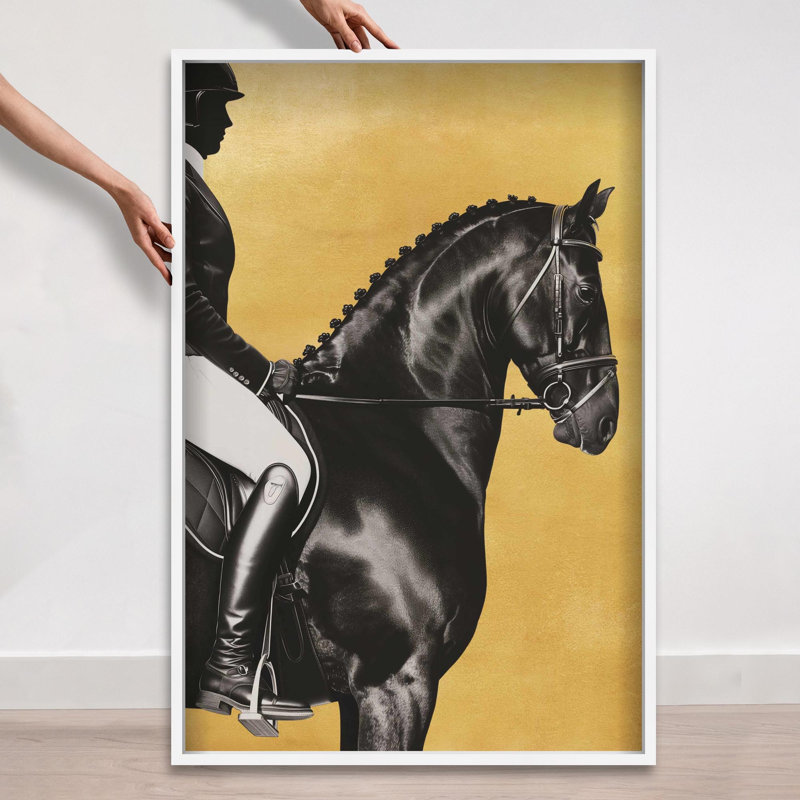 Oliver Gal Taming the Rhythm Gold I Horse - Leaf Framed Shadowbox Art, White, 47" H x 32" W