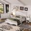 Ensemble de chambre à coucher de style rétro 4 pièces, lit plateforme grand avec un design élégant, table de chevet et commode avec poignée en métal-1951370426