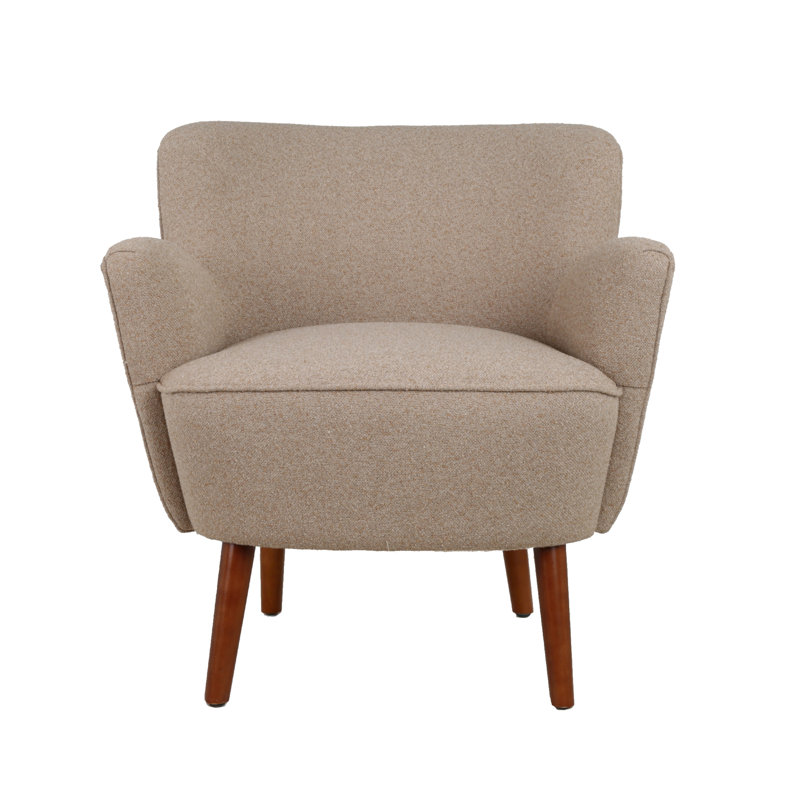 Jeovoni Fabric Accent Chair with Rubberwood Legs, Brown Polyester Blend
