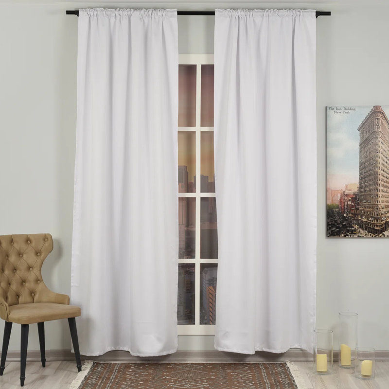 Sateen Look Room Darkering Room Darkening Curtain Pair, 52" W x 72" L, White