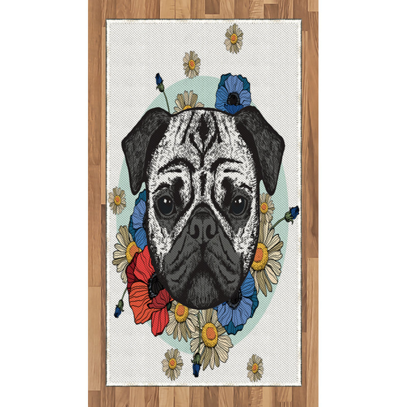 Pug High Density Long Fiber Poly Threads Decorative Area Rug Carpet, Rectangle 2'7" x 5'