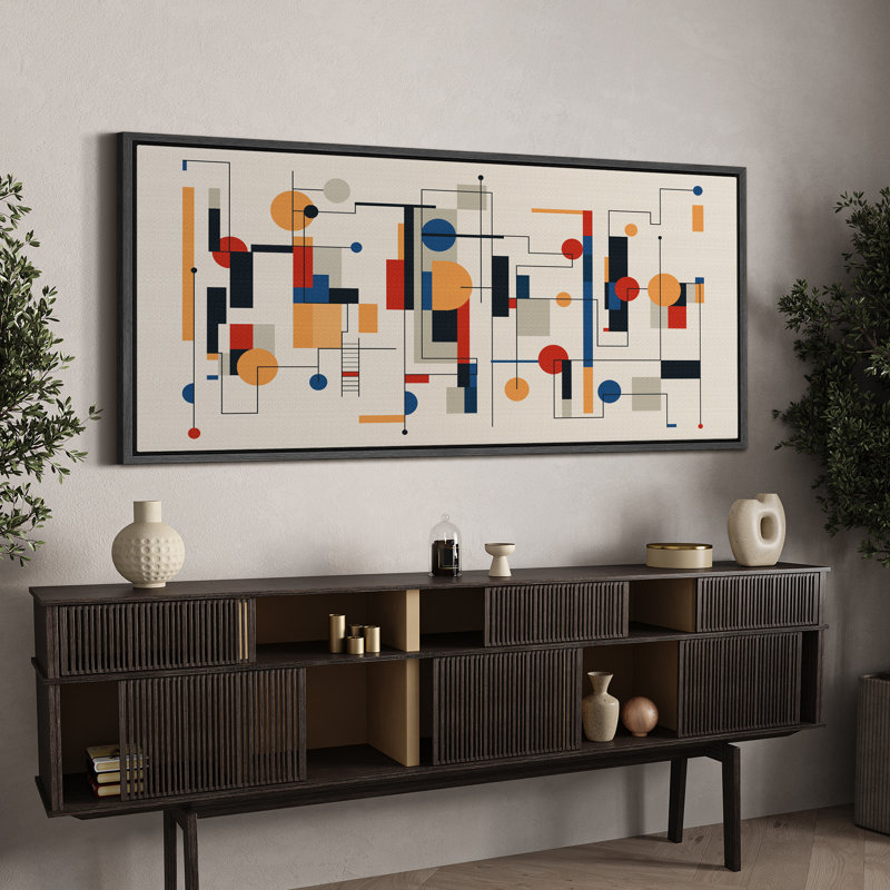 Abstrait mécanique symphonique, formes et lignes géométriques encadrées sur toile, Black, H 30 po x l 60 po