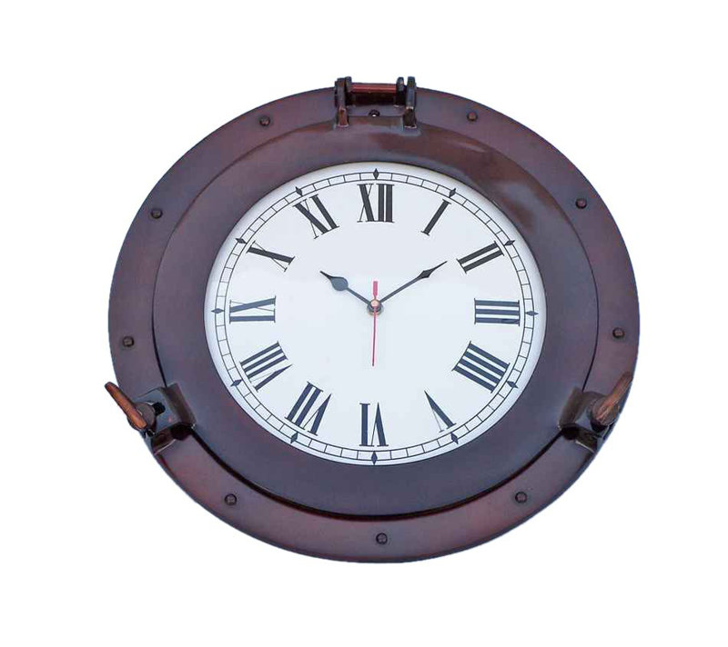 Horloge murale analogique 17 po ship hublot Edison, Cuivre antique