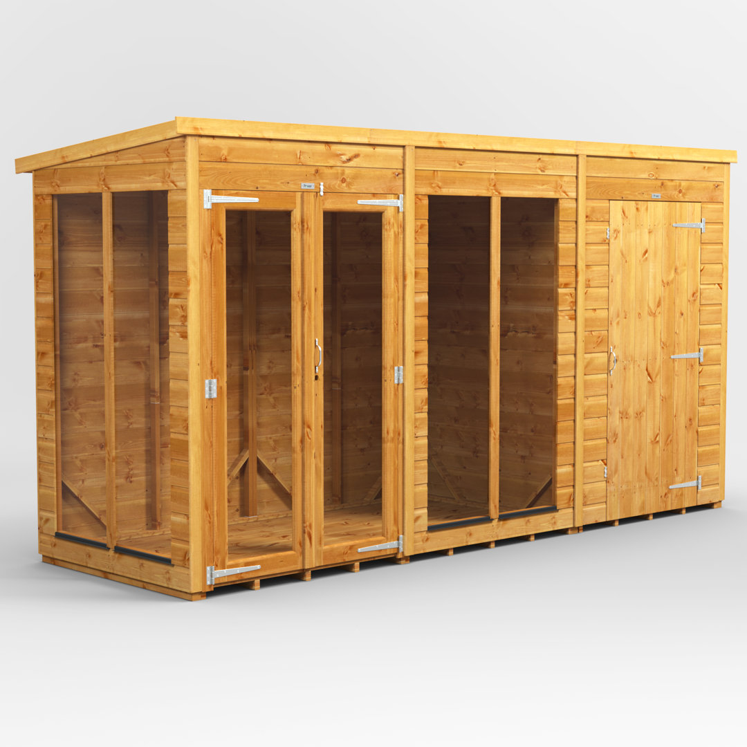 Powersheds 12 x 4ft Timber Tongue & Groove Pent Summerhouse Combi (includes 4ft Side Store)