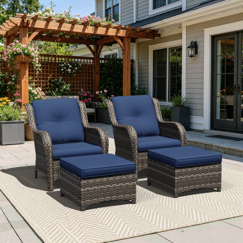 Netta 4-Piece Rattan Outdoor Seating Group with Cushions, Blue