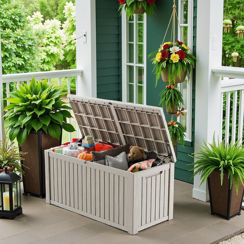 Boîte de rangement verrouillable en résine 180 gallons, Brun