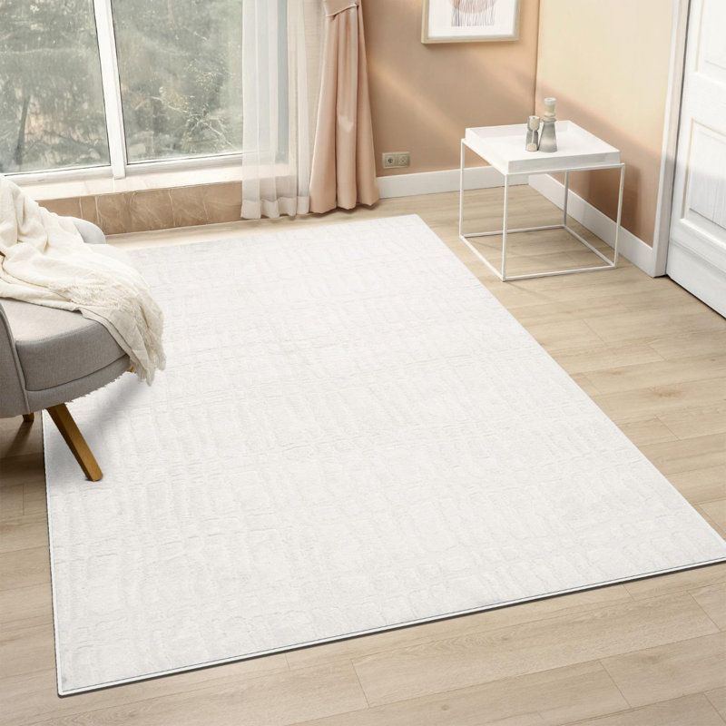Modern Geometric Lines Area Rug, Ivory, 8x10